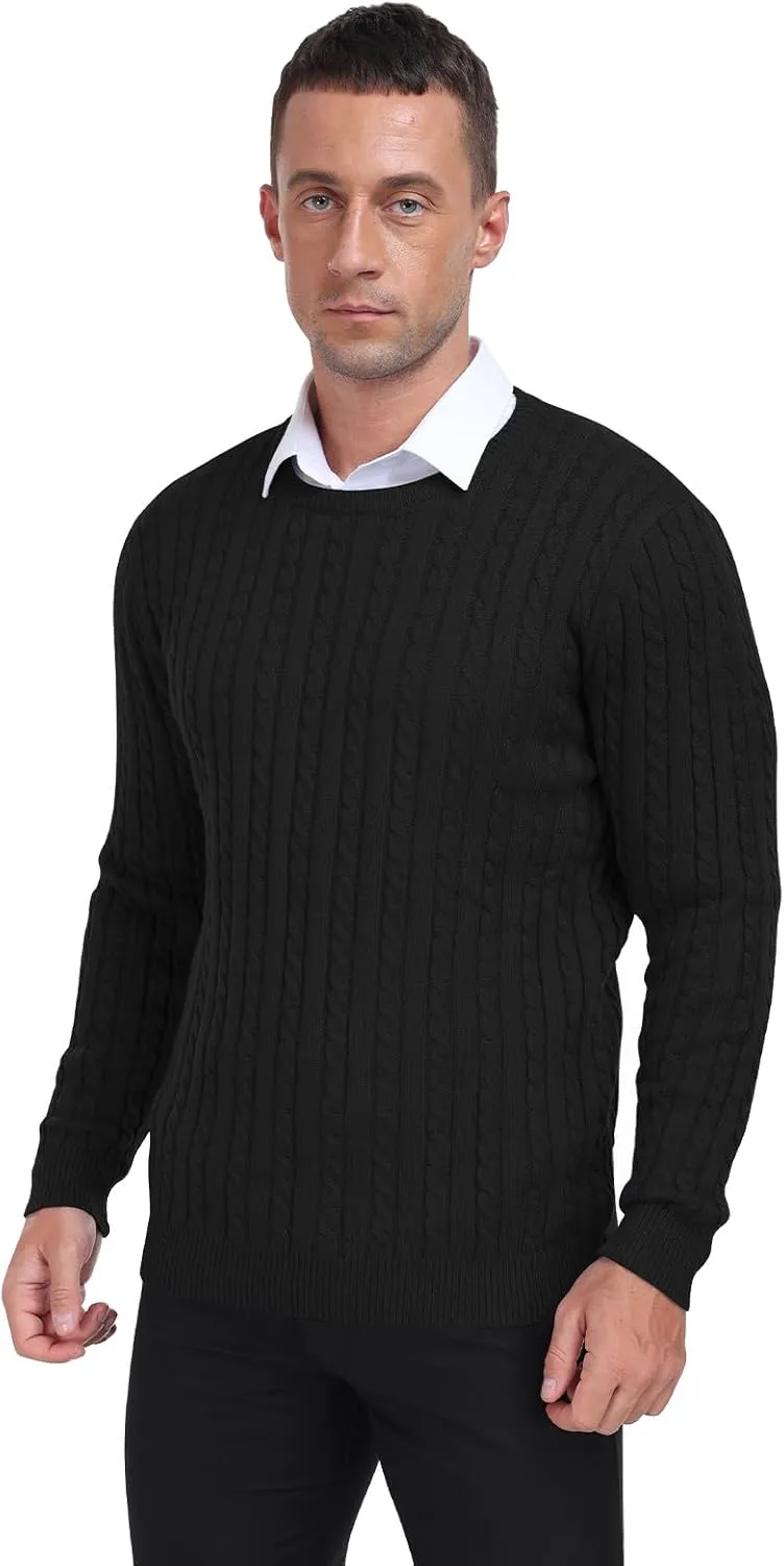 KUYIGO Men's Cable Knit Tight Sweaters Slim Fit Soft Pullover Twist Textured Long Sleeve Sweatshirt