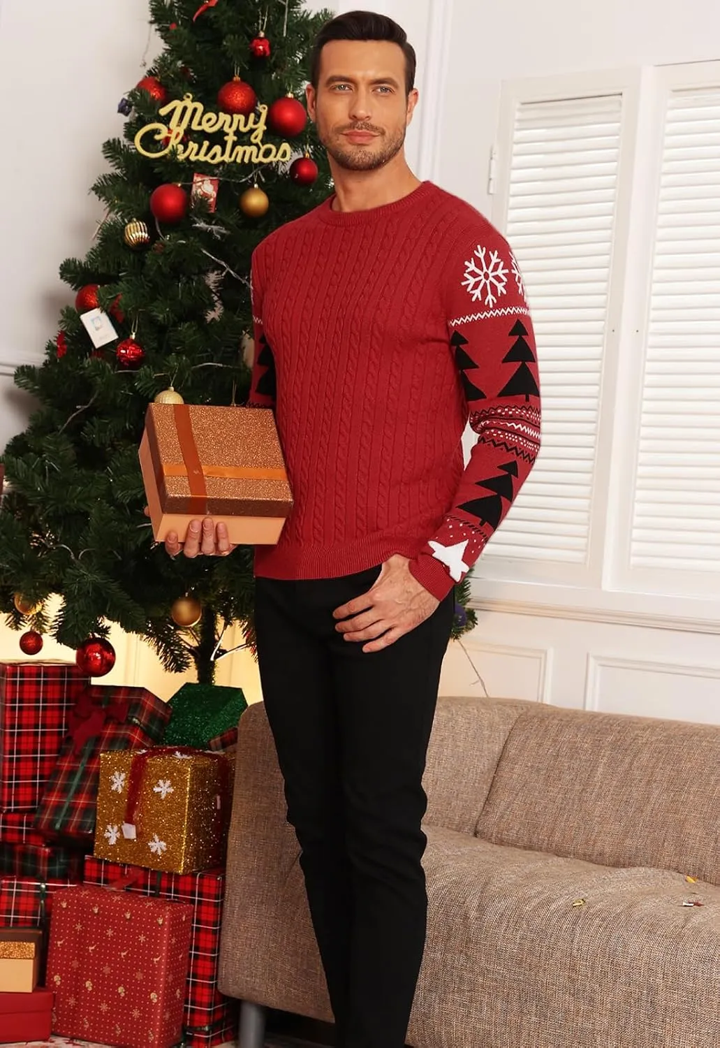 KUYIGO Men's Cable Knit Tight Sweaters Slim Fit Soft Pullover Twist Textured Long Sleeve Sweatshirt