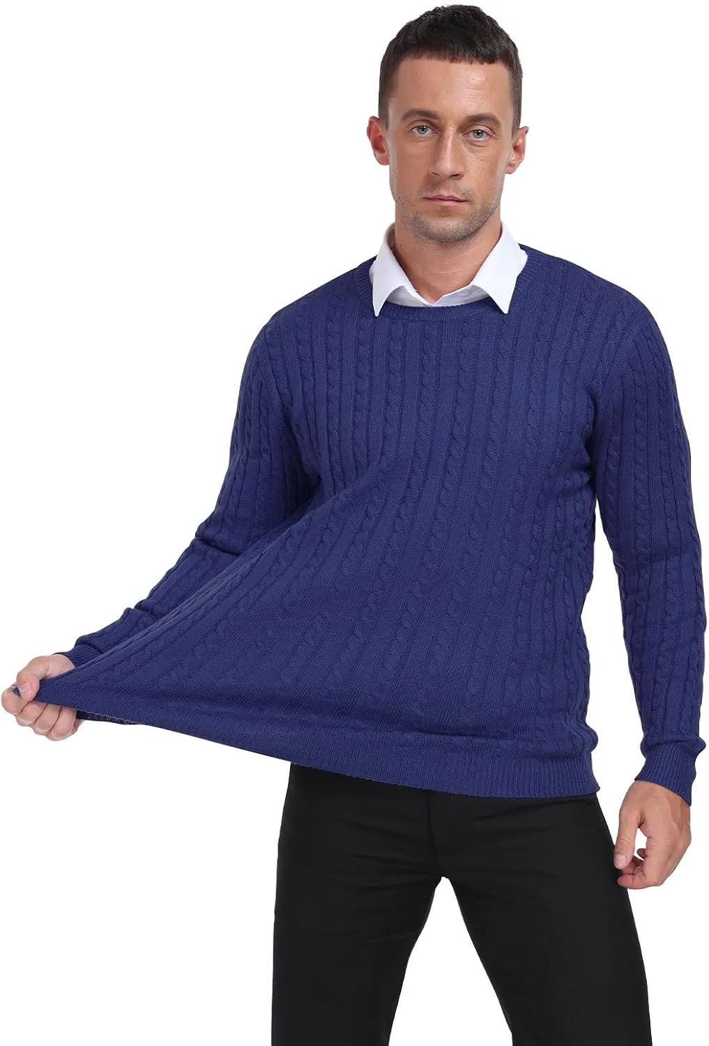 KUYIGO Men's Cable Knit Tight Sweaters Slim Fit Soft Pullover Twist Textured Long Sleeve Sweatshirt
