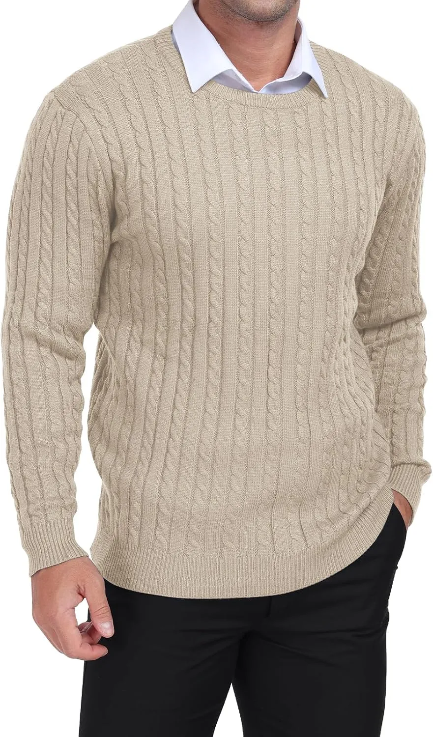KUYIGO Men's Cable Knit Tight Sweaters Slim Fit Soft Pullover Twist Textured Long Sleeve Sweatshirt