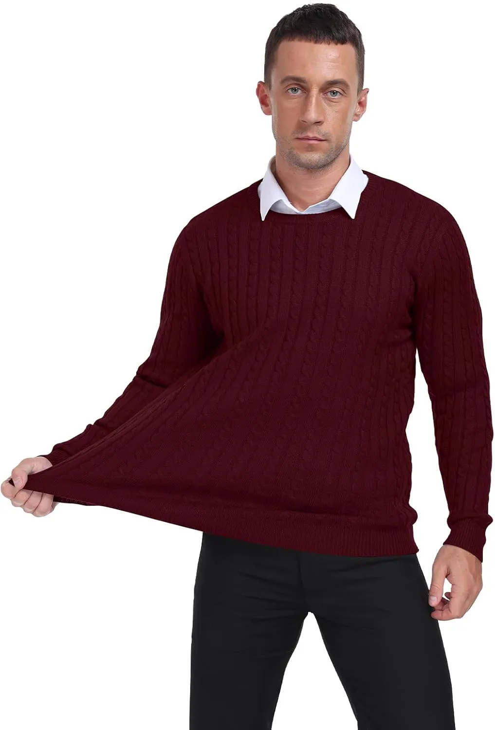 KUYIGO Men's Cable Knit Tight Sweaters Slim Fit Soft Pullover Twist Textured Long Sleeve Sweatshirt