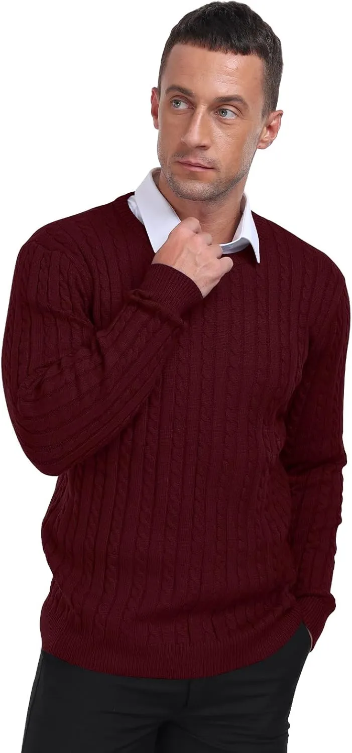 KUYIGO Men's Cable Knit Tight Sweaters Slim Fit Soft Pullover Twist Textured Long Sleeve Sweatshirt