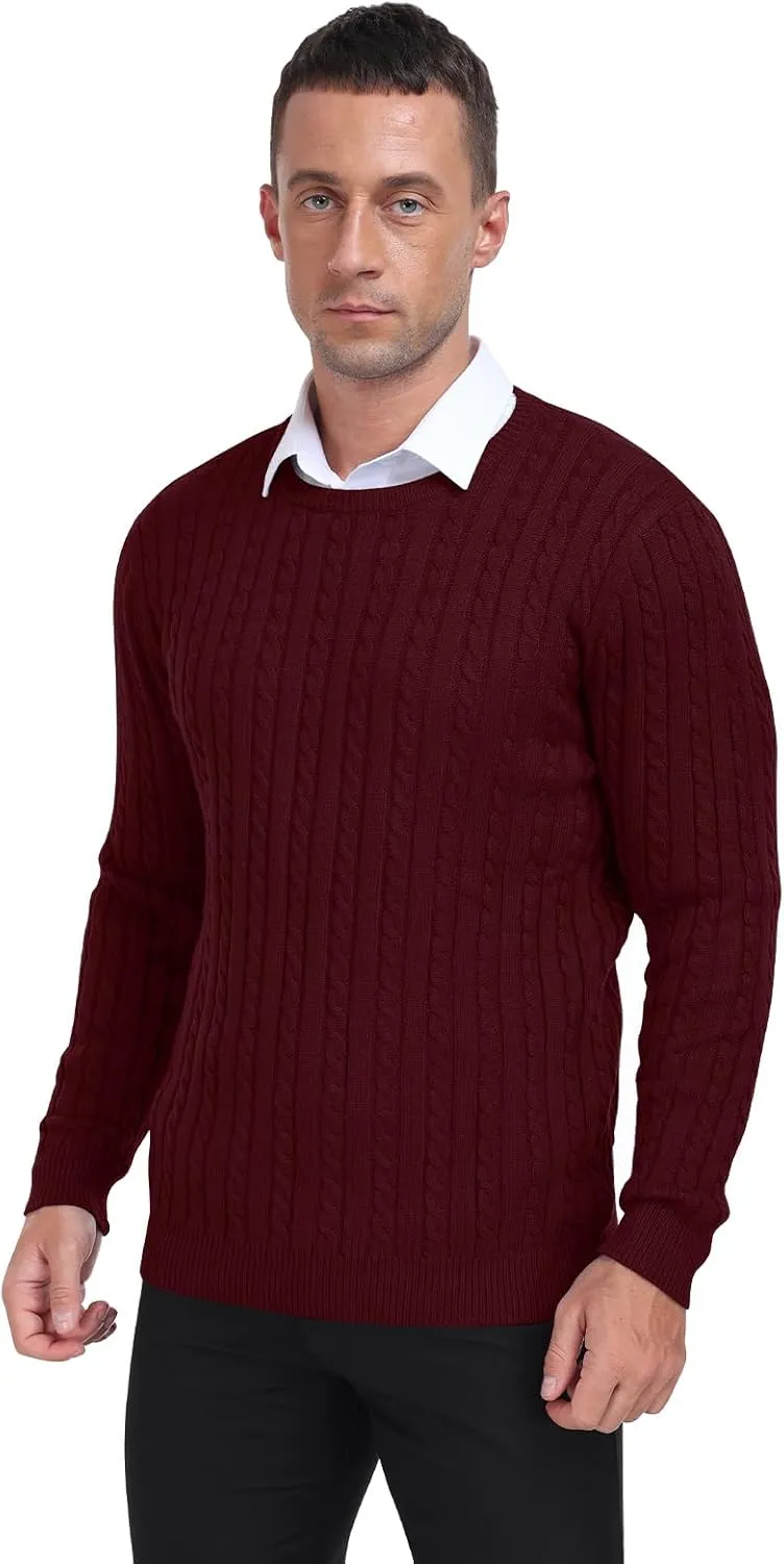KUYIGO Men's Cable Knit Tight Sweaters Slim Fit Soft Pullover Twist Textured Long Sleeve Sweatshirt