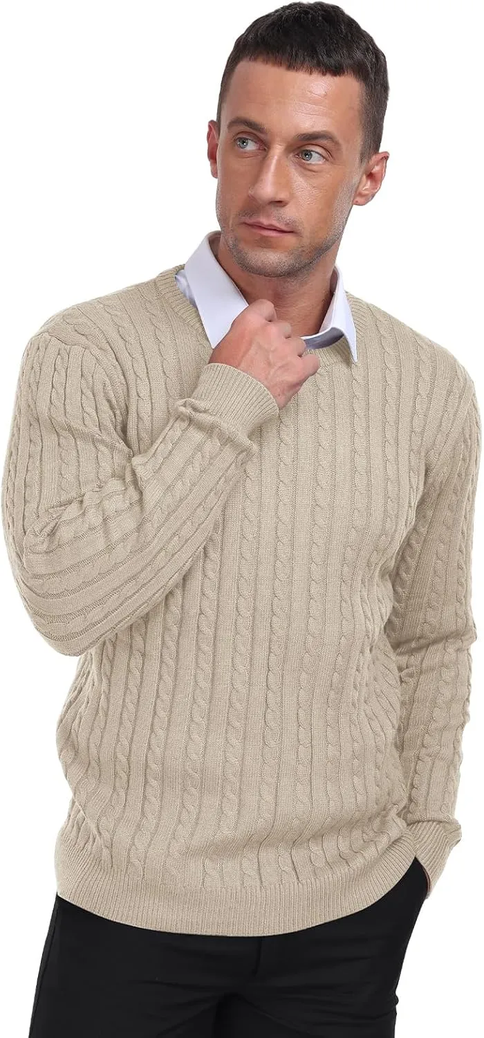 KUYIGO Men's Cable Knit Tight Sweaters Slim Fit Soft Pullover Twist Textured Long Sleeve Sweatshirt