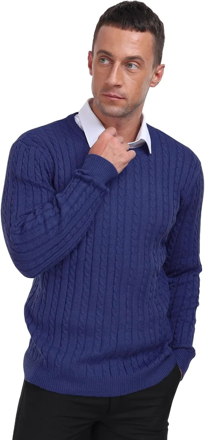 KUYIGO Men's Cable Knit Tight Sweaters Slim Fit Soft Pullover Twist Textured Long Sleeve Sweatshirt