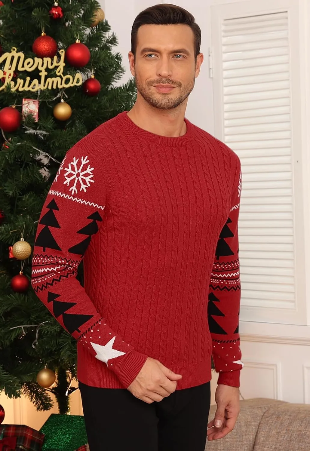 KUYIGO Men's Cable Knit Tight Sweaters Slim Fit Soft Pullover Twist Textured Long Sleeve Sweatshirt