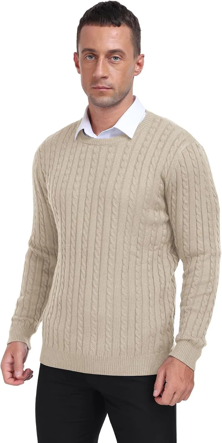 KUYIGO Men's Cable Knit Tight Sweaters Slim Fit Soft Pullover Twist Textured Long Sleeve Sweatshirt