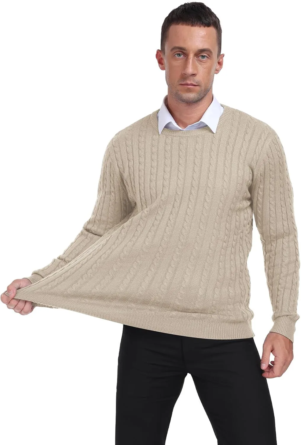 KUYIGO Men's Cable Knit Tight Sweaters Slim Fit Soft Pullover Twist Textured Long Sleeve Sweatshirt