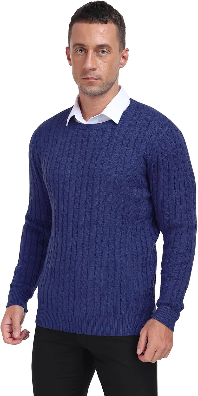 KUYIGO Men's Cable Knit Tight Sweaters Slim Fit Soft Pullover Twist Textured Long Sleeve Sweatshirt
