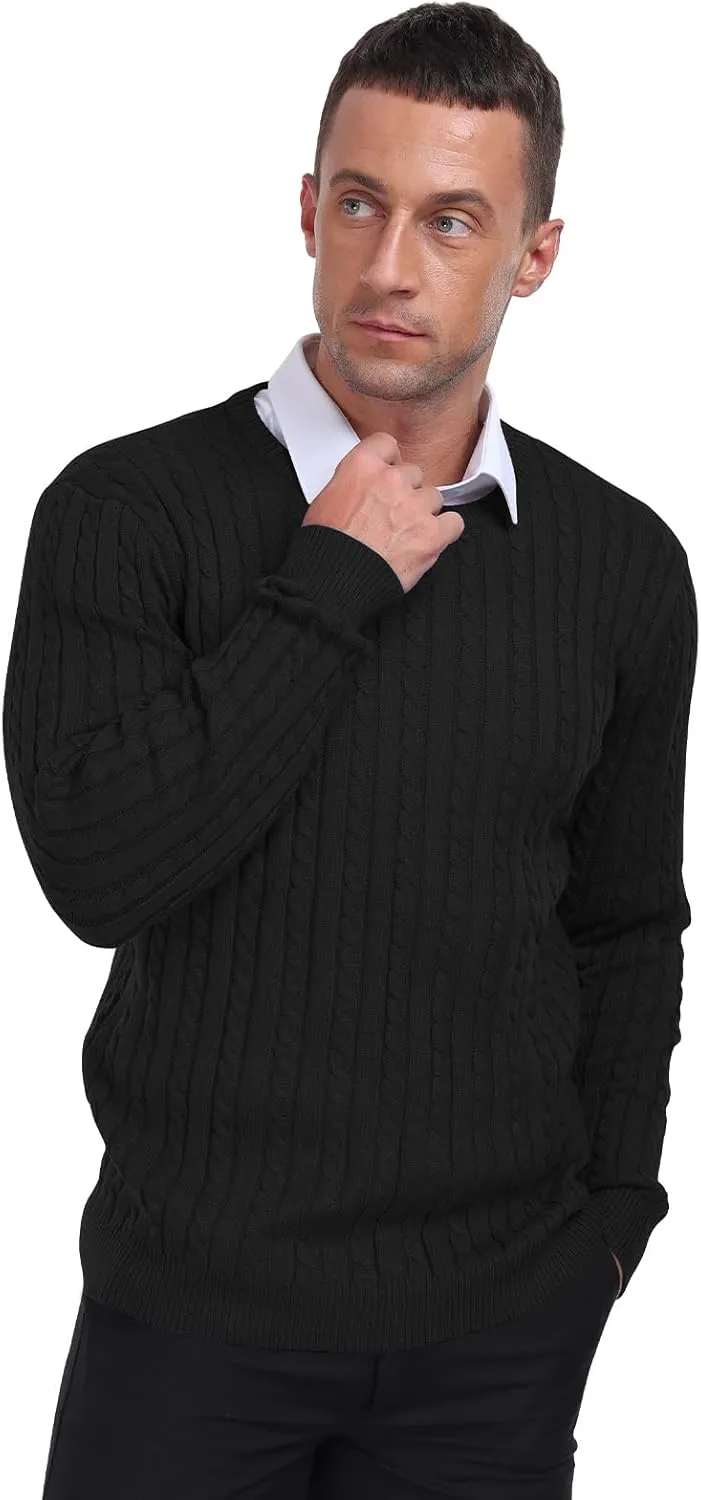 KUYIGO Men's Cable Knit Tight Sweaters Slim Fit Soft Pullover Twist Textured Long Sleeve Sweatshirt
