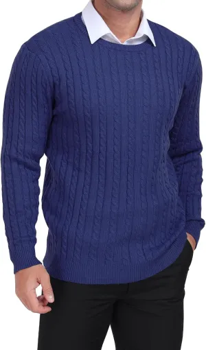 KUYIGO Men's Cable Knit Tight Sweaters Slim Fit Soft Pullover Twist Textured Long Sleeve Sweatshirt