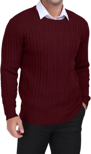KUYIGO Men's Cable Knit Tight Sweaters Slim Fit Soft Pullover Twist Textured Long Sleeve Sweatshirt
