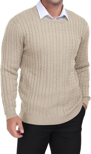 KUYIGO Men's Cable Knit Tight Sweaters Slim Fit Soft Pullover Twist Textured Long Sleeve Sweatshirt