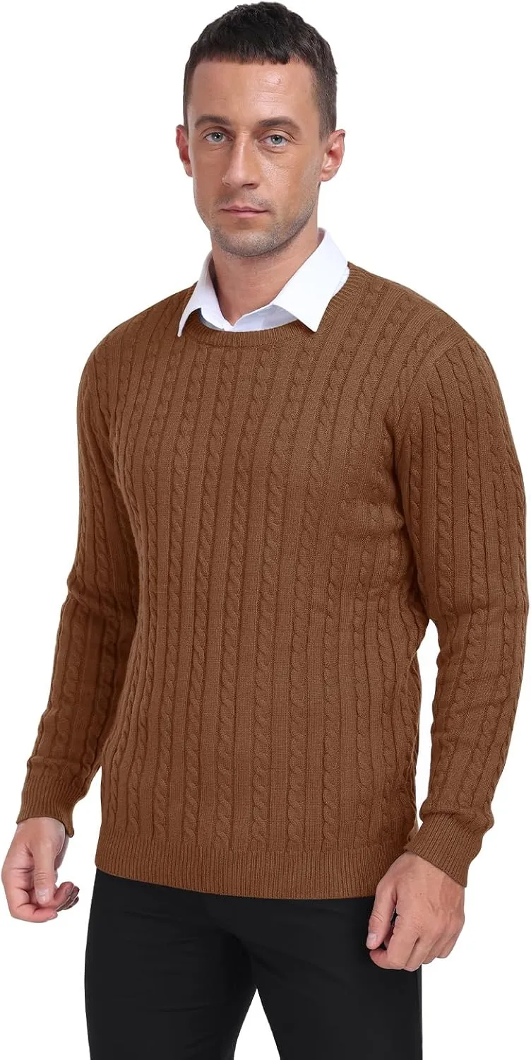 KUYIGO Men's Cable Knit Tight Sweaters Slim Fit Soft Pullover Twist Textured Long Sleeve Sweatshirt