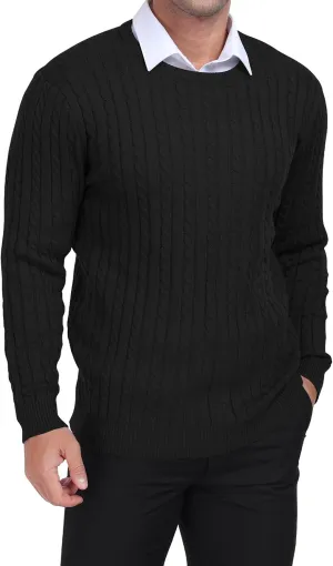 KUYIGO Men's Cable Knit Tight Sweaters Slim Fit Soft Pullover Twist Textured Long Sleeve Sweatshirt