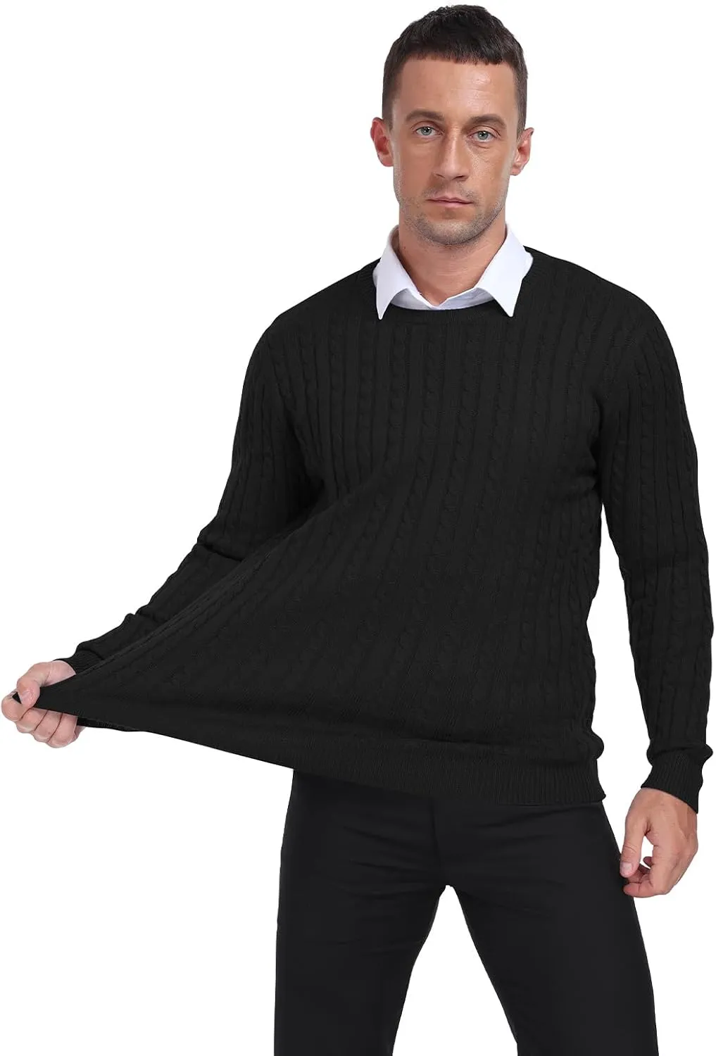 KUYIGO Men's Cable Knit Tight Sweaters Slim Fit Soft Pullover Twist Textured Long Sleeve Sweatshirt