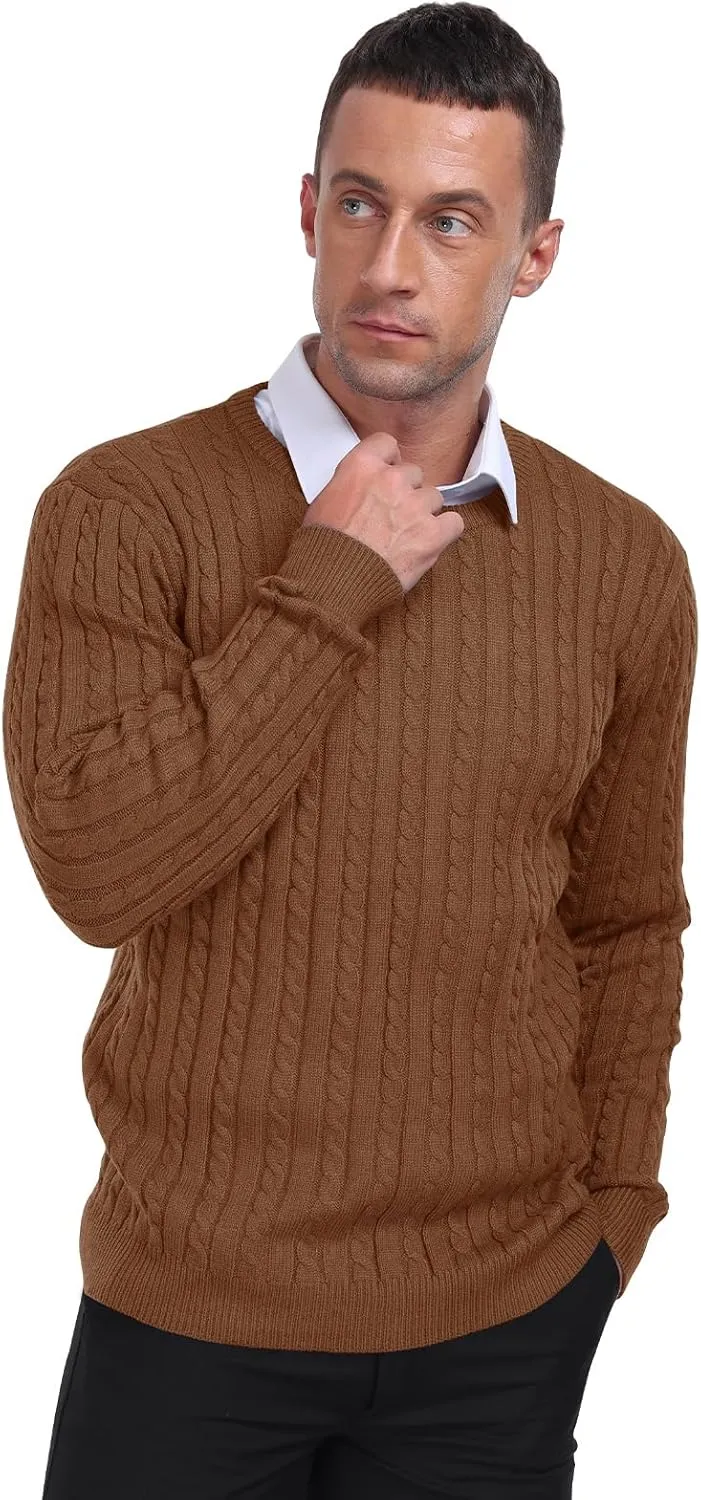 KUYIGO Men's Cable Knit Tight Sweaters Slim Fit Soft Pullover Twist Textured Long Sleeve Sweatshirt
