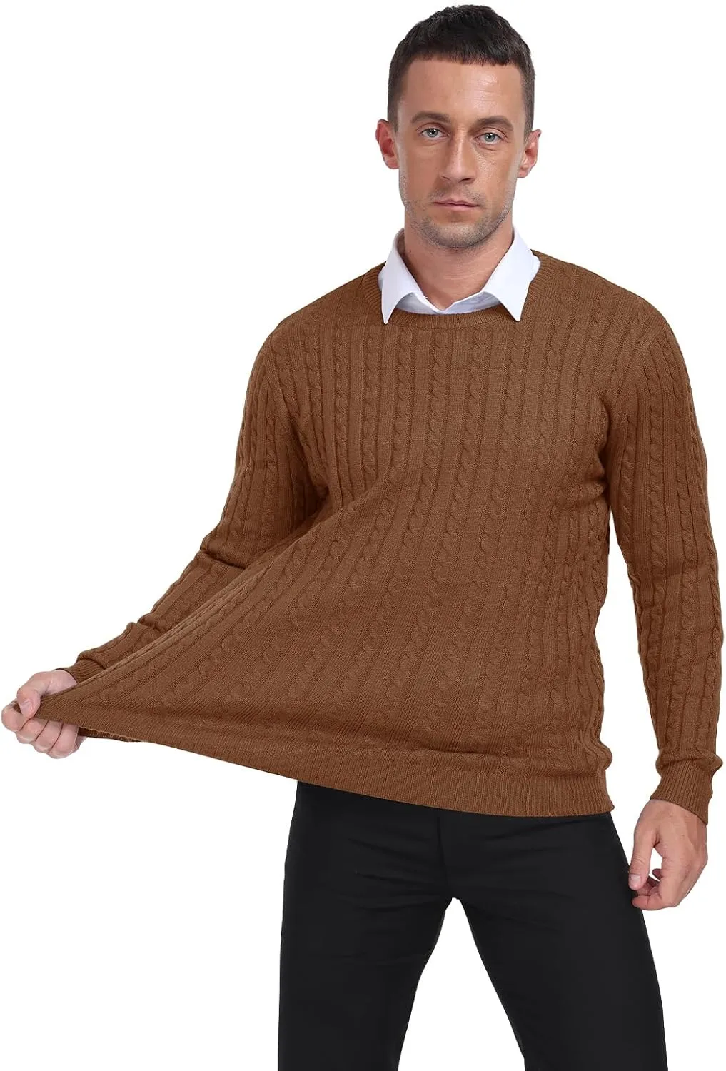 KUYIGO Men's Cable Knit Tight Sweaters Slim Fit Soft Pullover Twist Textured Long Sleeve Sweatshirt