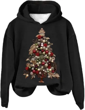 LCMTWX Hooded Sweatshirts for Women Color Loose Long Sleeved Christmas Print Hoodie Plus Size Sweaters Zip Up Hoodie Zip Up H
