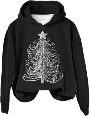 LCMTWX Hooded Sweatshirts for Women Color Loose Long Sleeved Christmas Print Hoodie Plus Size Sweaters Zip Up Hoodie Zip Up H
