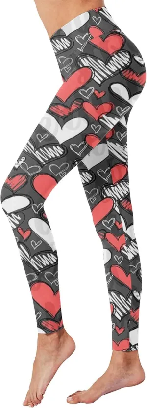 Leggings for Women Valentine's Day Print High Waist Yoga Pants Tights Compression Running Fitness High Waist
