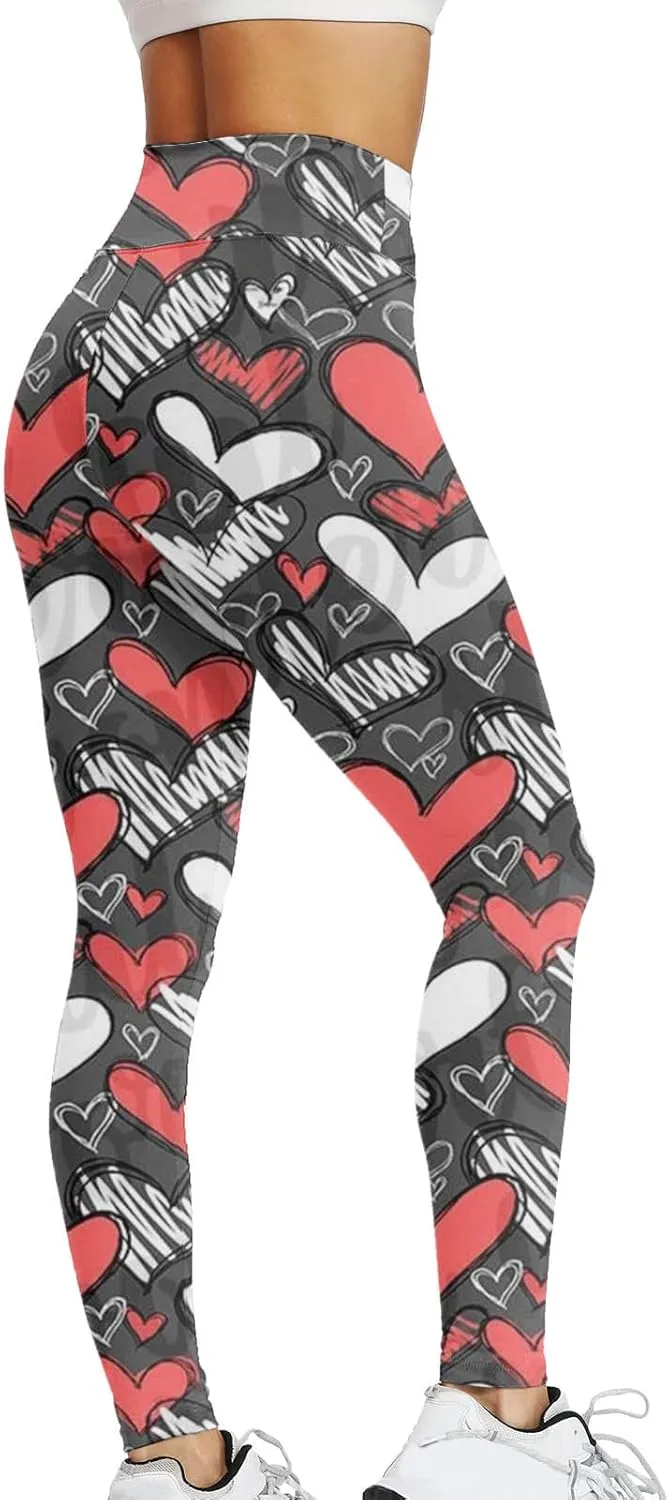 Leggings for Women Valentine's Day Print High Waist Yoga Pants Tights Compression Running Fitness High Waist