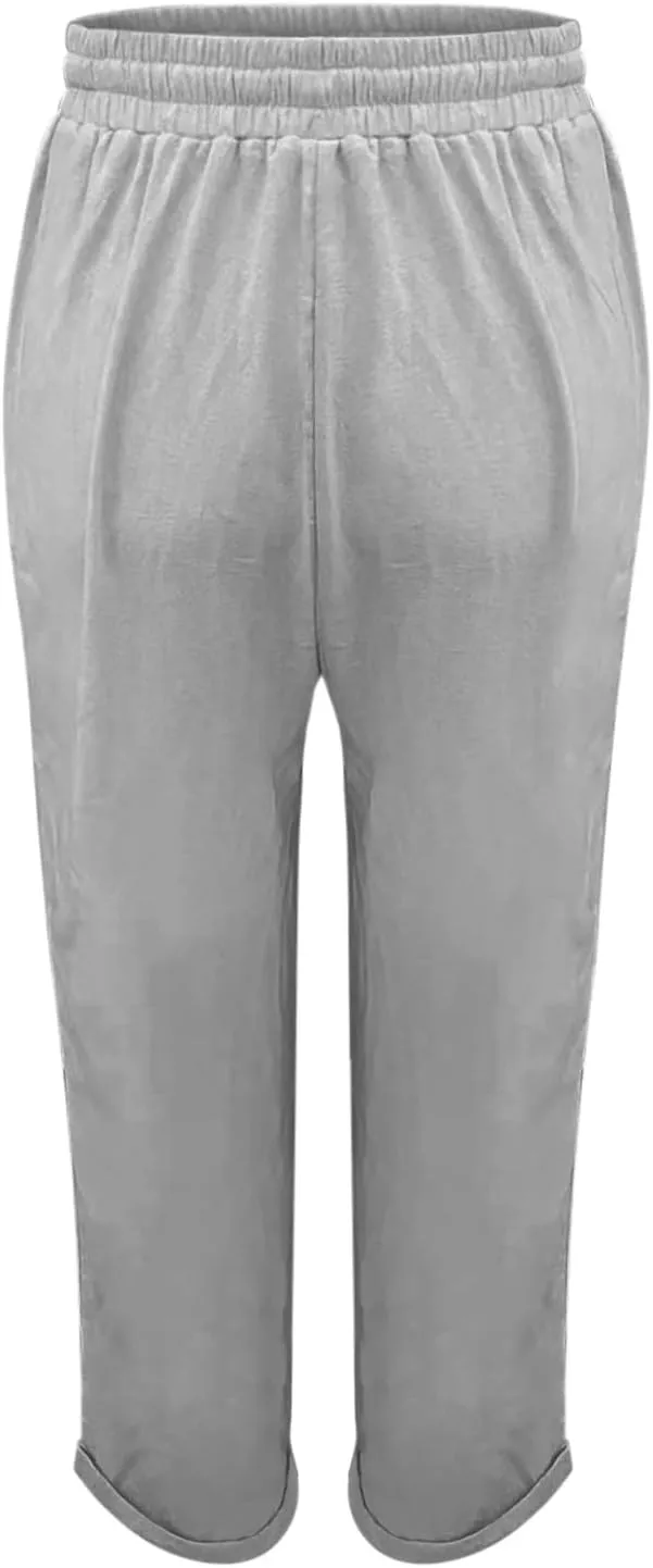 Linen Pants Women Drawstring Waist Elastic Cuffed Everyday Week Pants Lightweight Casual Summer Beach Yoga Trousers