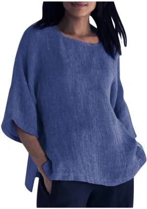Linen Shirts for Women 3/4 Sleeve Crew Neck Casual Blouse 2024 Oversized Loose Shirt Plus Size Summer Vacation Tees