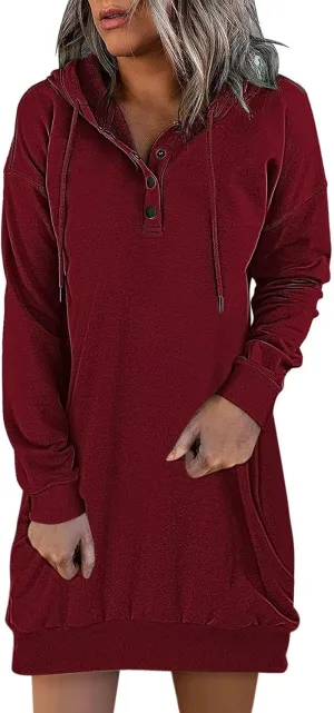 Long Sleeve Hoodies Dress Button Hooded Winter Dresses with Pockets 2024 Fall Trendy Hoodie Sweatshirts Dress