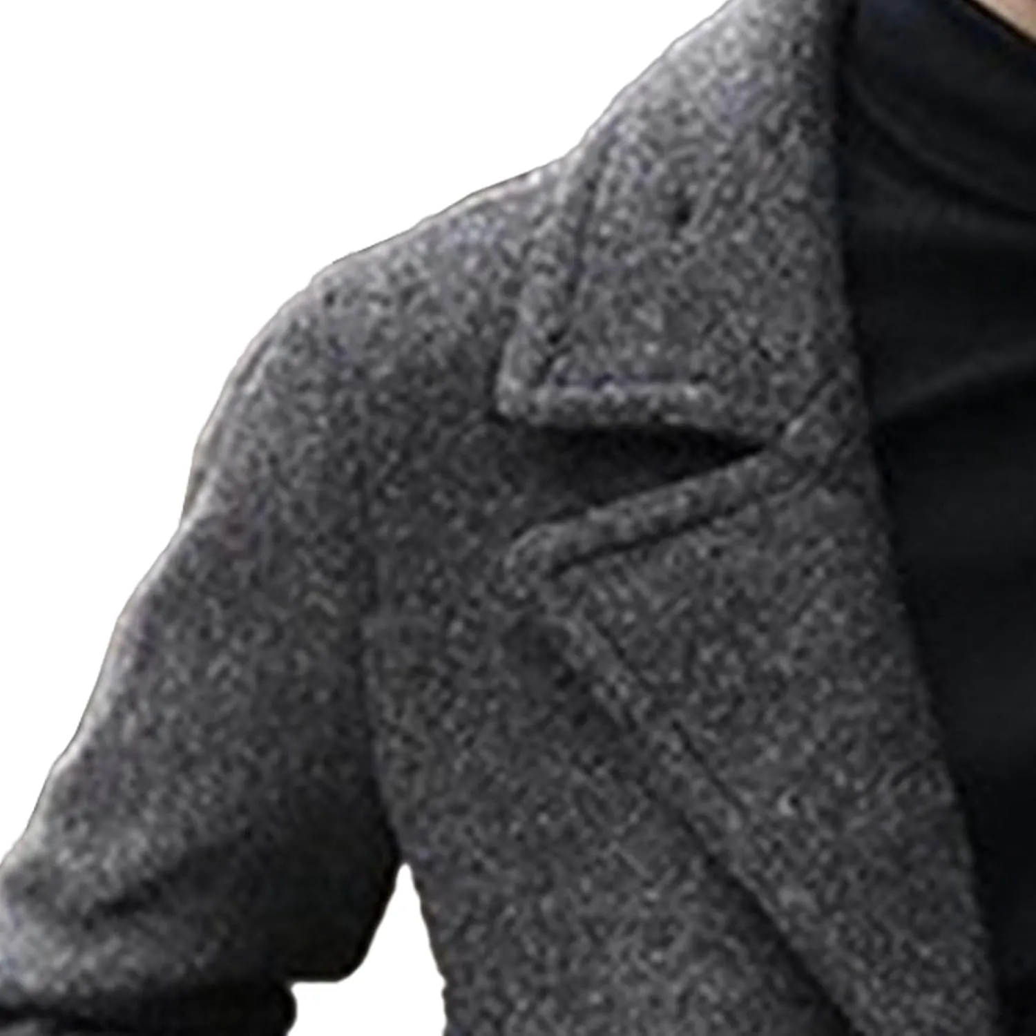 Maiyifu-GJ Long Wool Blend Overcoat for Men Notched Collar Double Breasted Coat Classic Warm Winter Slim Fit Trench Coats
