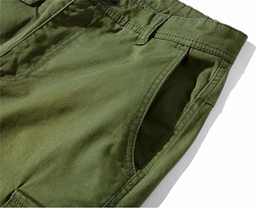 Male Cuffed Pants Men Slim Fit Man Joggers Cargo Pants Multi-Pockets Trousers Stretch