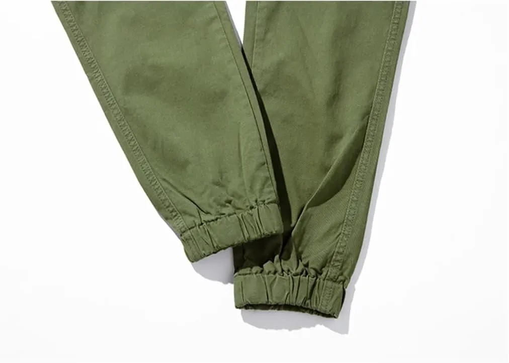 Male Cuffed Pants Men Slim Fit Man Joggers Cargo Pants Multi-Pockets Trousers Stretch