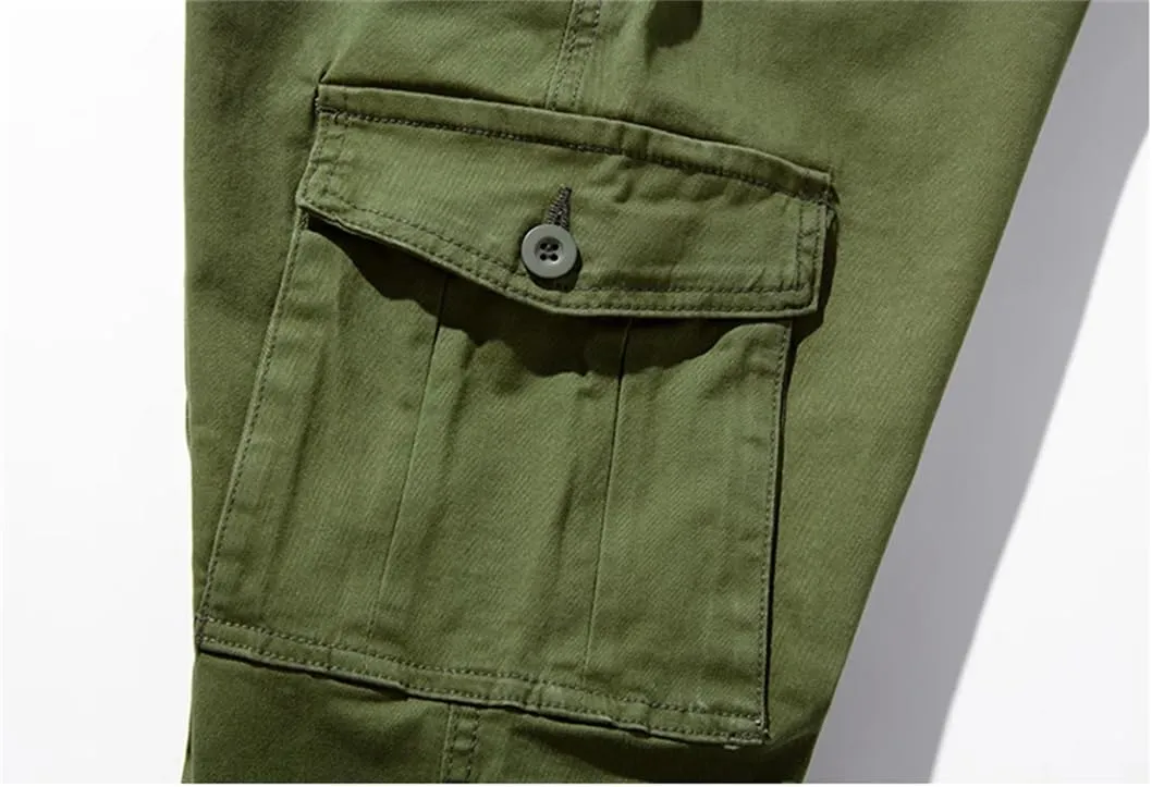 Male Cuffed Pants Men Slim Fit Man Joggers Cargo Pants Multi-Pockets Trousers Stretch