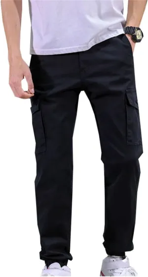 Male Cuffed Pants Men Slim Fit Man Joggers Cargo Pants Multi-Pockets Trousers Stretch
