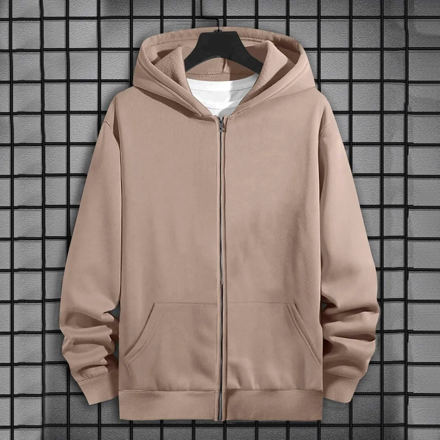 Men Hoodies Casual Winter Hoodies for Men Full Zip Cotton Hooded Fleece Loose Fit Sweatshirt Outdoor Running Sweater