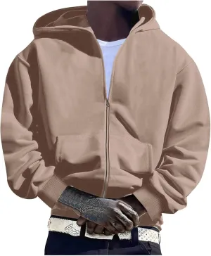 Men Hoodies Casual Winter Hoodies for Men Full Zip Cotton Hooded Fleece Loose Fit Sweatshirt Outdoor Running Sweater