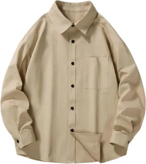 Men Relaxed Fit Shacket Jacket Long Sleeve Casual Oversized Button Down Shirt Plus Size Lightweight Solid Shirts Front Pocket