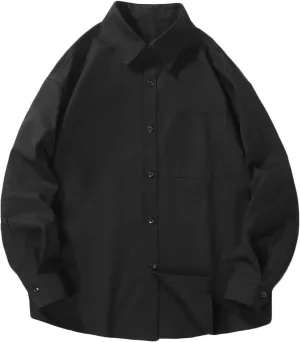 Men Relaxed Fit Shacket Jacket Long Sleeve Casual Oversized Button Down Shirt Plus Size Lightweight Solid Shirts Front Pocket
