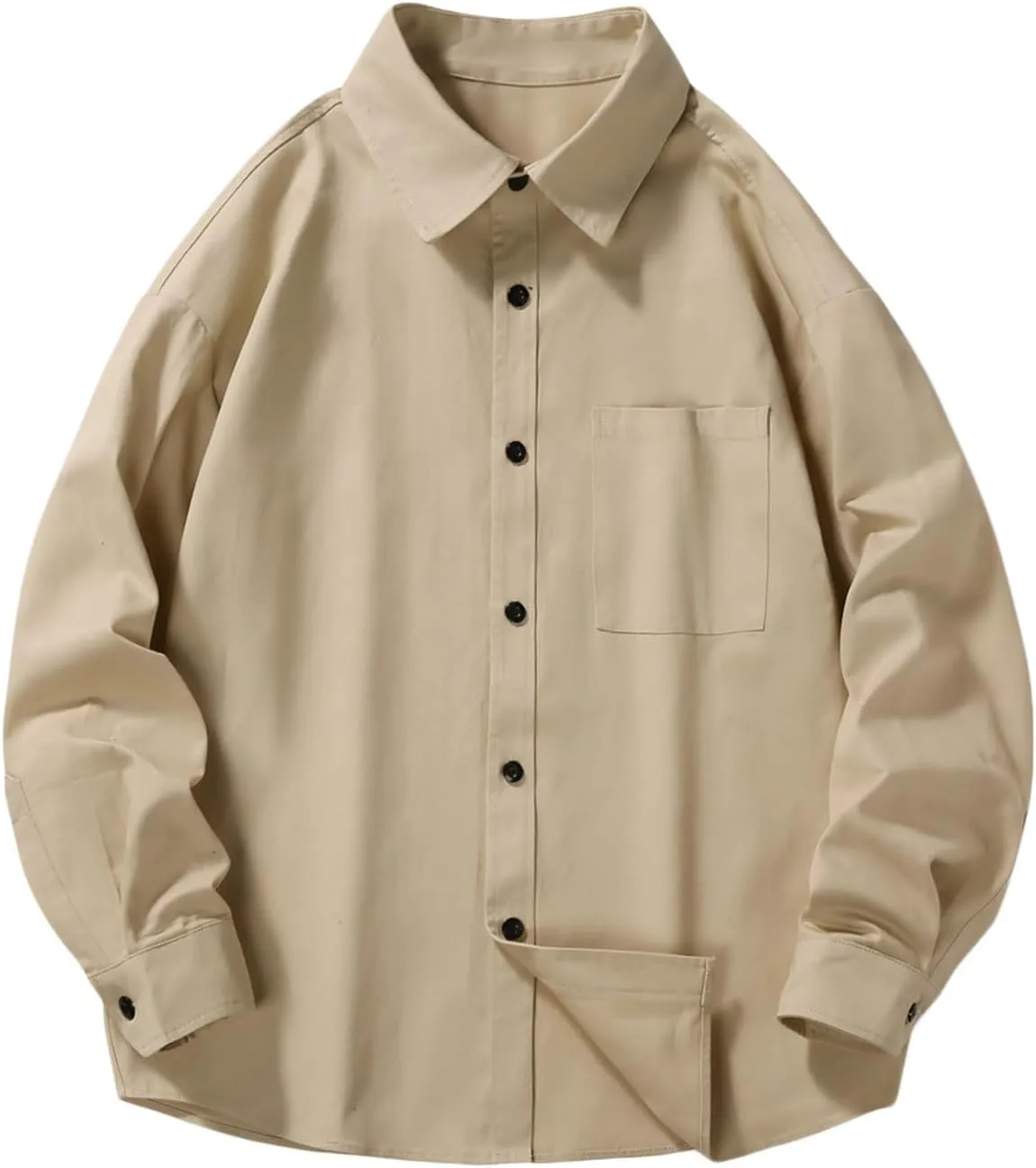 Men Relaxed Fit Shacket Jacket Long Sleeve Casual Oversized Button Down Shirt Plus Size Lightweight Solid Shirts Front Pocket