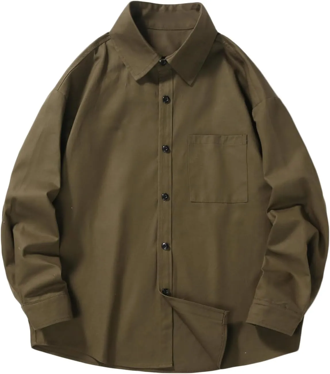 Men Relaxed Fit Shacket Jacket Long Sleeve Casual Oversized Button Down Shirt Plus Size Lightweight Solid Shirts Front Pocket