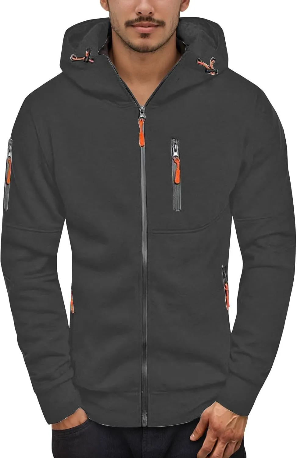 Men Zip Up Hoodie Big and Tall Thermal Sweatshirt Winter Personalized Sweater