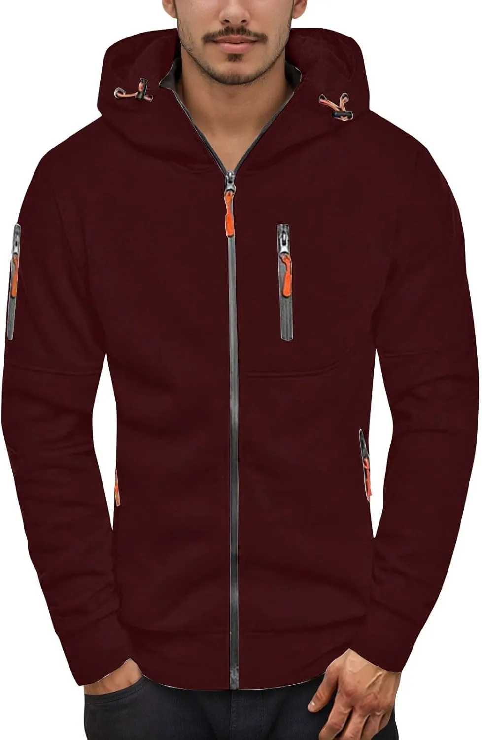 Men Zip Up Hoodie Big and Tall Thermal Sweatshirt Winter Personalized Sweater
