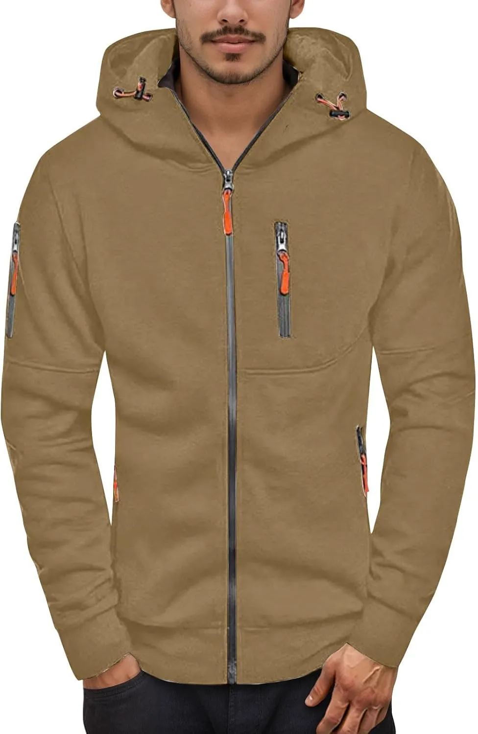 Men Zip Up Hoodie Big and Tall Thermal Sweatshirt Winter Personalized Sweater