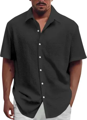 Men's Casual Button Down Shirts Short Sleeve Linen Teshirts Summer Beach Dress Shirt Lightweight Relaxed Fit Tops