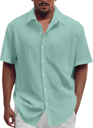 Men's Casual Button Down Shirts Short Sleeve Linen Teshirts Summer Beach Dress Shirt Lightweight Relaxed Fit Tops