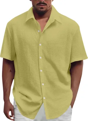 Men's Casual Button Down Shirts Short Sleeve Linen Teshirts Summer Beach Dress Shirt Lightweight Relaxed Fit Tops