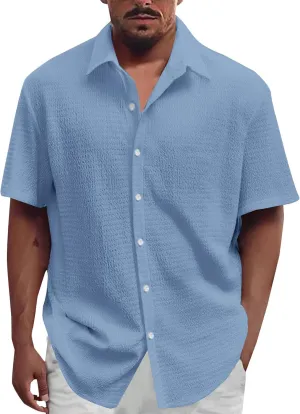 Men's Casual Button Down Shirts Short Sleeve Linen Teshirts Summer Beach Dress Shirt Lightweight Relaxed Fit Tops