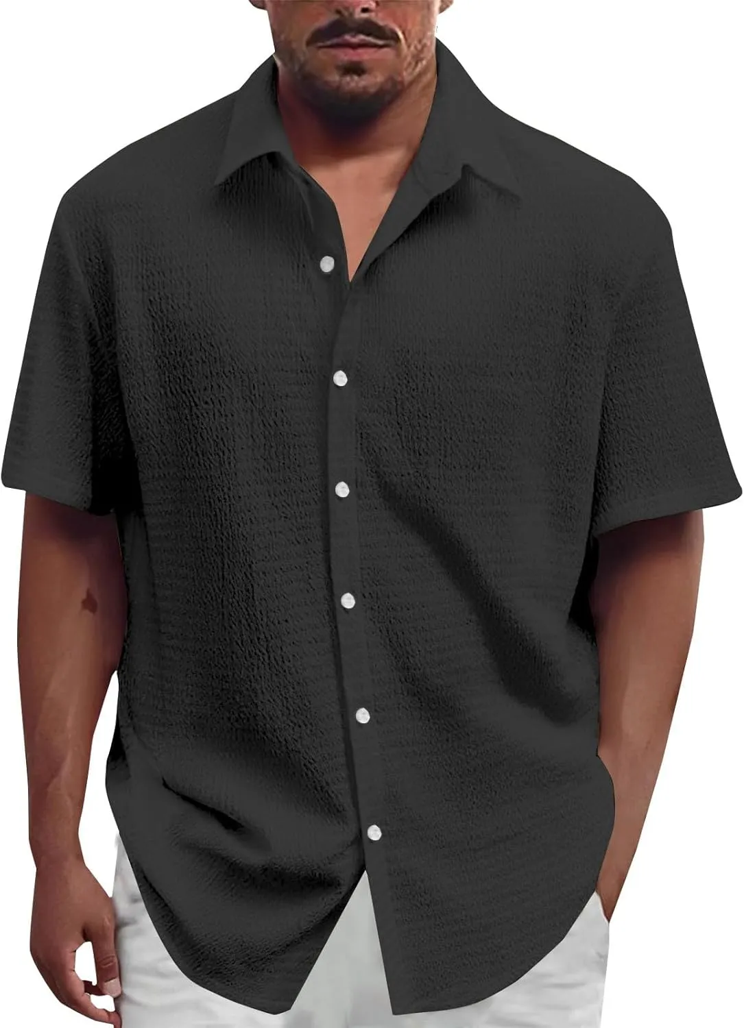 Men's Casual Button Down Shirts Short Sleeve Linen Teshirts Summer Beach Dress Shirt Lightweight Relaxed Fit Tops