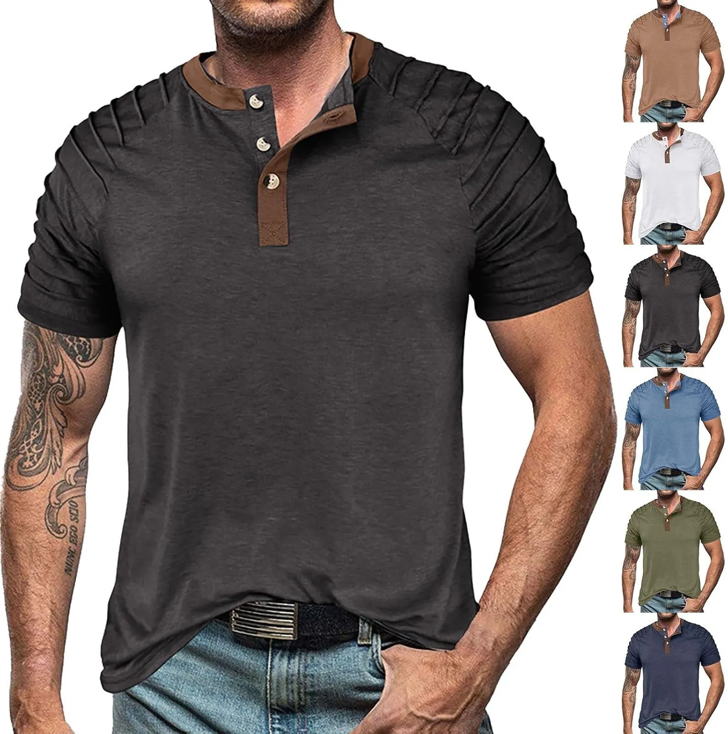 Men's Casual Henley T-Shirt Cotton Short Sleeve Shirt Soft Comfy Lightweight Breathable Summer Tops Everyday Wear