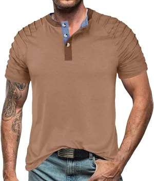 Men's Casual Henley T-Shirt Cotton Short Sleeve Shirt Soft Comfy Lightweight Breathable Summer Tops Everyday Wear